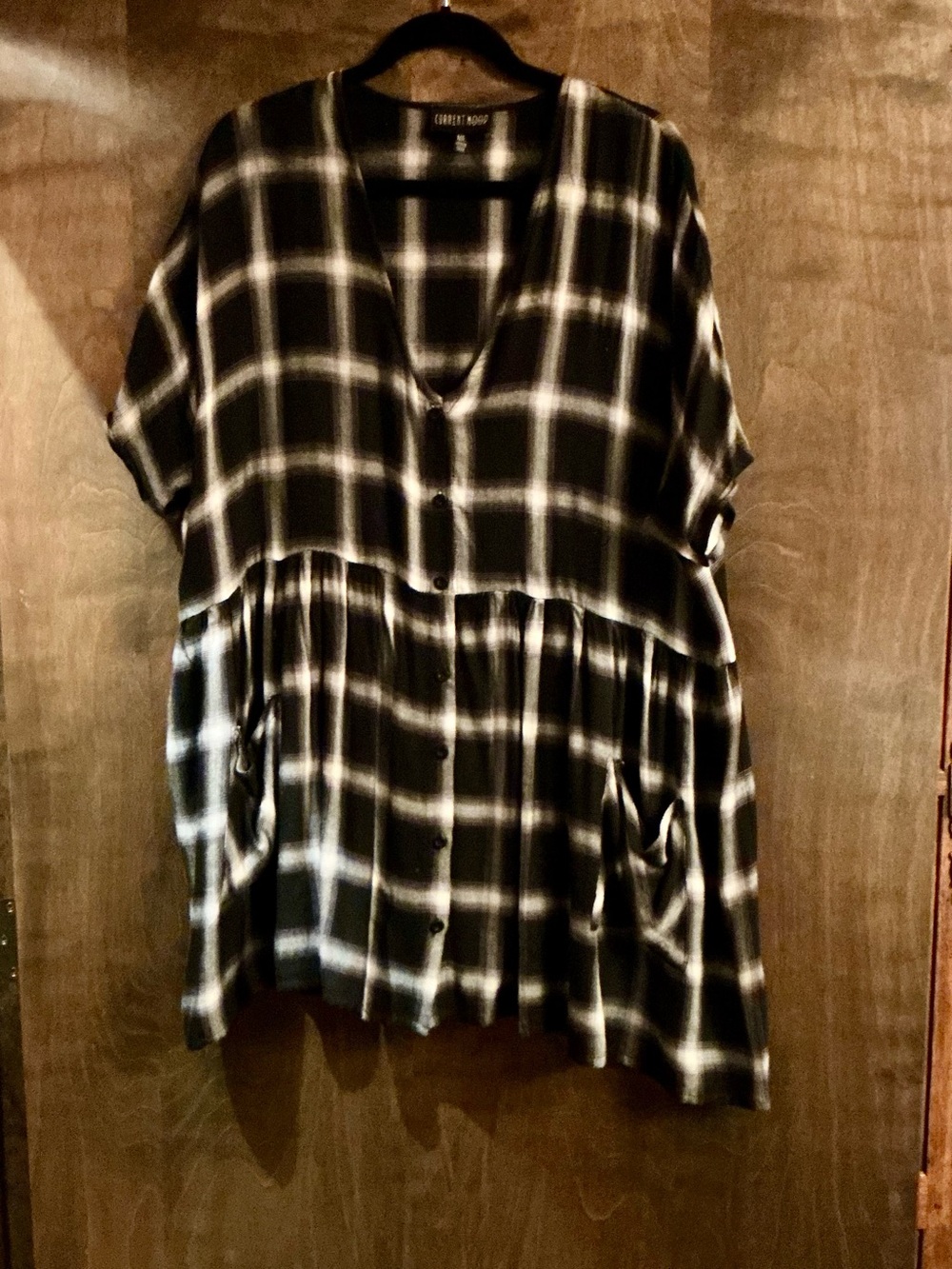 Current Mood Black and White Plaid Tiered Button-Front Tunic
